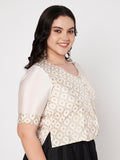 Plus Size Silk Blend Printed Button Down Blouse