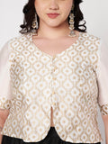 Plus Size Silk Blend Printed Button Down Blouse