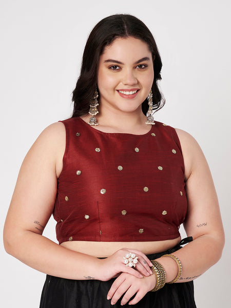 Plus Size Net Sequins Embroidered Blouse