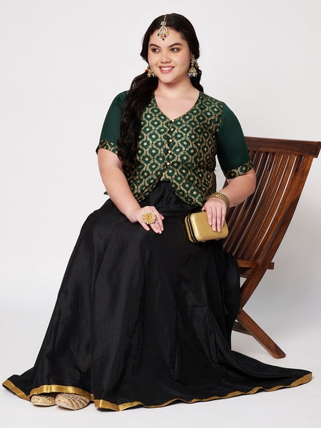 Plus Size Silk Blend Printed Button Down Blouse