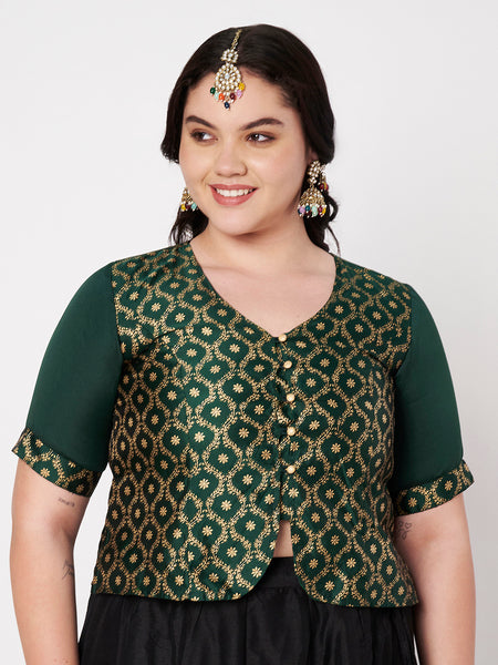Plus Size Silk Blend Printed Button Down Blouse