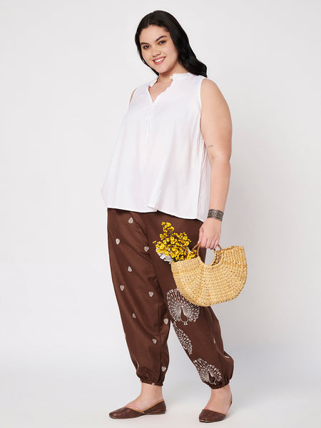 Plus Size Cotton Block Printed Placement Trouser