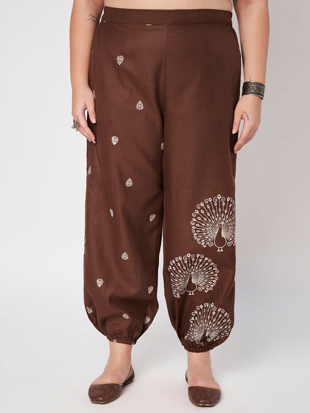 Plus Size Cotton Block Printed Placement Trouser