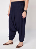 Plus Size Cotton Printed Pockets Drop Crotch Pants
