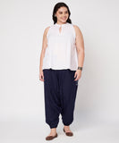 Plus Size Cotton Printed Pockets Drop Crotch Pants