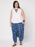 Plus Size Cotton Indigo Print Drop Crotch Pants