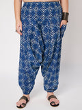Plus Size Cotton Indigo Print Drop Crotch Pants