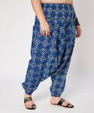 Plus Size Cotton Indigo Print Drop Crotch Pants