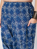 Plus Size Cotton Indigo Print Drop Crotch Pants