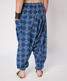 Plus Size Cotton Indigo Print Drop Crotch Pants