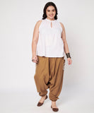 Plus Size Cotton Printed Pockets Drop Crotch Pants