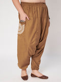 Plus Size Cotton Printed Pockets Drop Crotch Pants