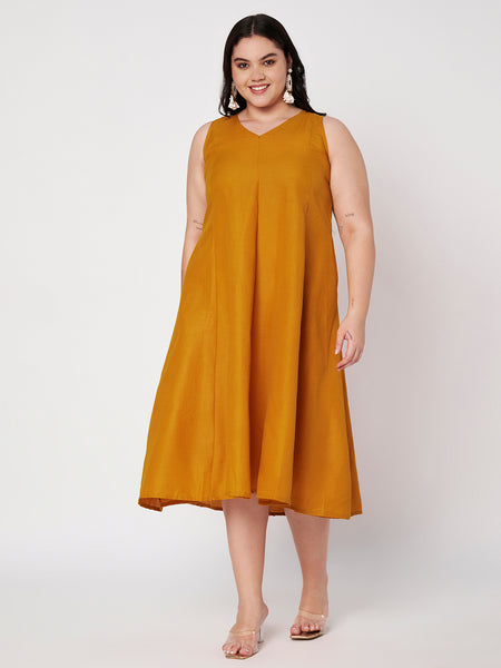 Plus Size Cotton Kalidaar Solid Dress