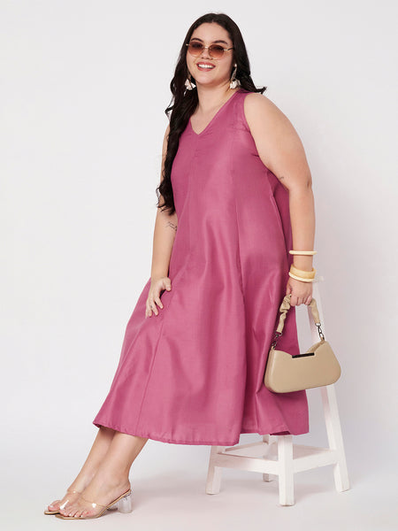 Plus Size Cotton Kalidaar Solid Dress