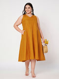 Plus Size Cotton Kalidaar Solid Dress