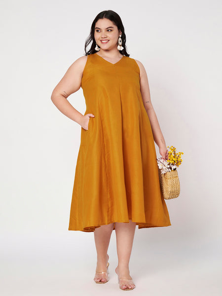 Plus Size Cotton Kalidaar Solid Dress