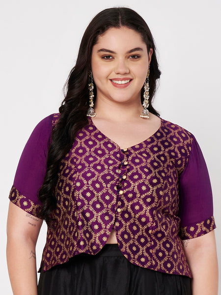 Plus Size Silk Blend Printed Button Down Blouse
