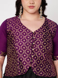 Plus Size Silk Blend Printed Button Down Blouse