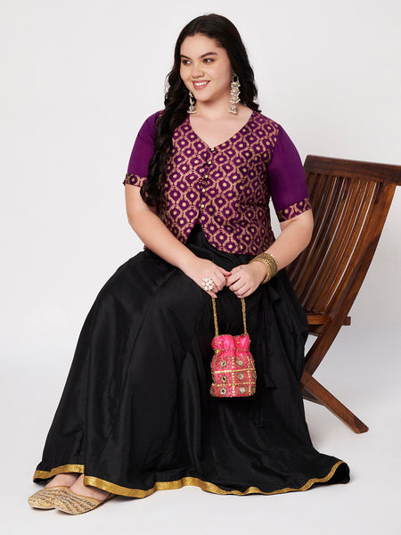 Plus Size Silk Blend Printed Button Down Blouse