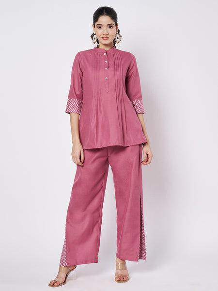 Cotton Side Print Trouser and Pintuck Kurti Co-ord