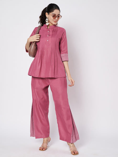 Cotton Side Print Trouser and Pintuck Kurti Co-ord