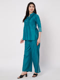 Cotton Side Print Trouser and Pintuck Kurti Co-ord