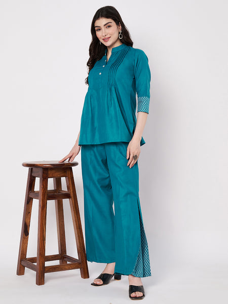 Cotton Side Print Trouser and Pintuck Kurti Co-ord