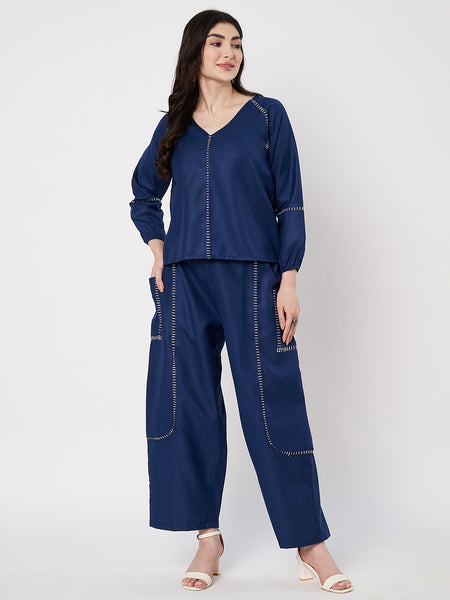 Cotton Embroidered V-Neck and Balloon Co-ord