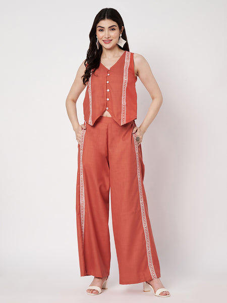 Cotton Side Print Trouser and Block printed Waistcoat Co-ord