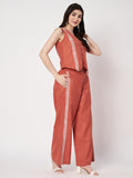 Cotton Side Print Trouser and Block printed Waistcoat Co-ord