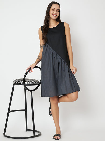 Cotton Solid Half And Half Dress