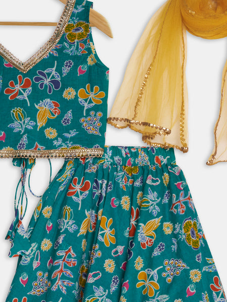 Cotton Printed Embellished Bias Lehenga Set