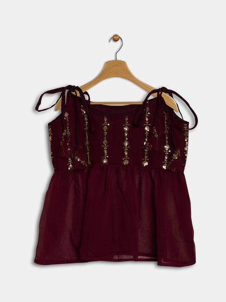 Georgette Embroidered Peplum Tie-up Top