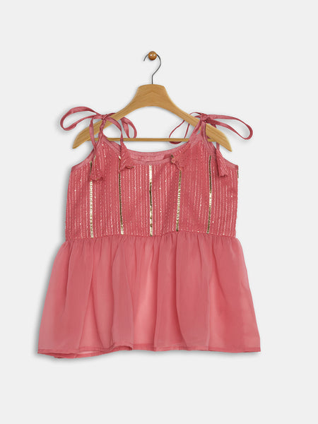 Georgette Embroidered Peplum Tie-up Top