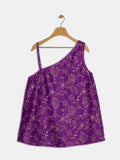 Silk Blend Block Printed One-Shoulder Top