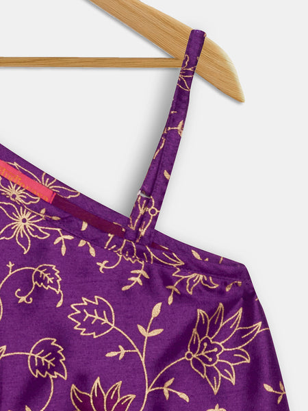 Silk Blend Block Printed One-Shoulder Top