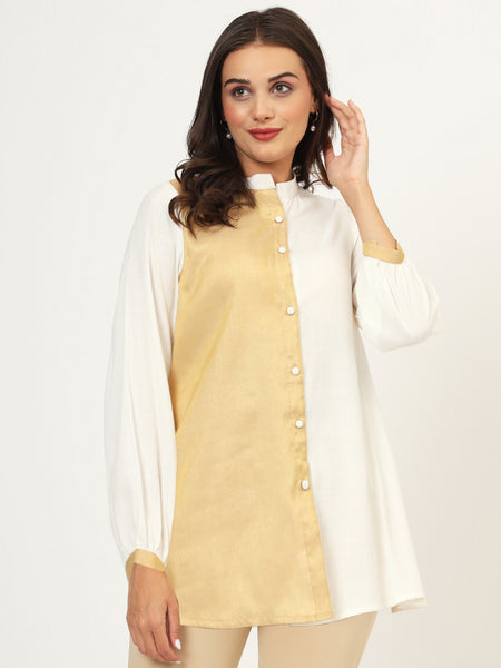 Slub and Tissue Panelled Shirt Kurti