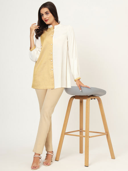 Slub and Tissue Panelled Shirt Kurti