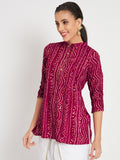 Viscose Bandhani Print Embellished Kurti