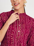 Viscose Bandhani Print Embellished Kurti