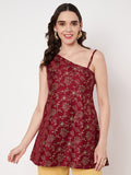 Silk Blend Block Printed One shoulder Kurti