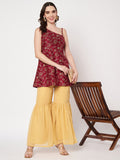 Silk Blend Block Printed One shoulder Kurti