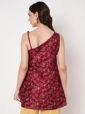 Silk Blend Block Printed One shoulder Kurti