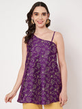 Silk Blend Block Printed One shoulder Kurti