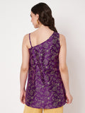Silk Blend Block Printed One shoulder Kurti