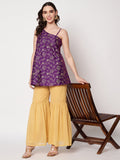 Silk Blend Block Printed One shoulder Kurti