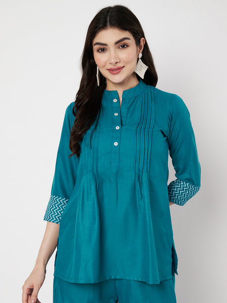 Cotton Block Printed Pintuck Kurti
