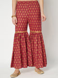 Cotton Printed Embellished Kurti Sharara Set.
