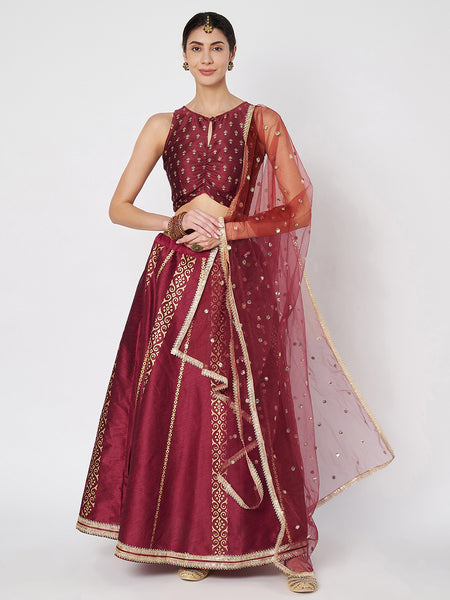 Dupion Hand Block Printed Bias Lehenga Set