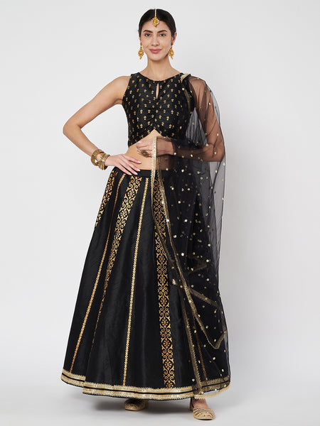 Dupion Hand Block Printed Bias Lehenga Set